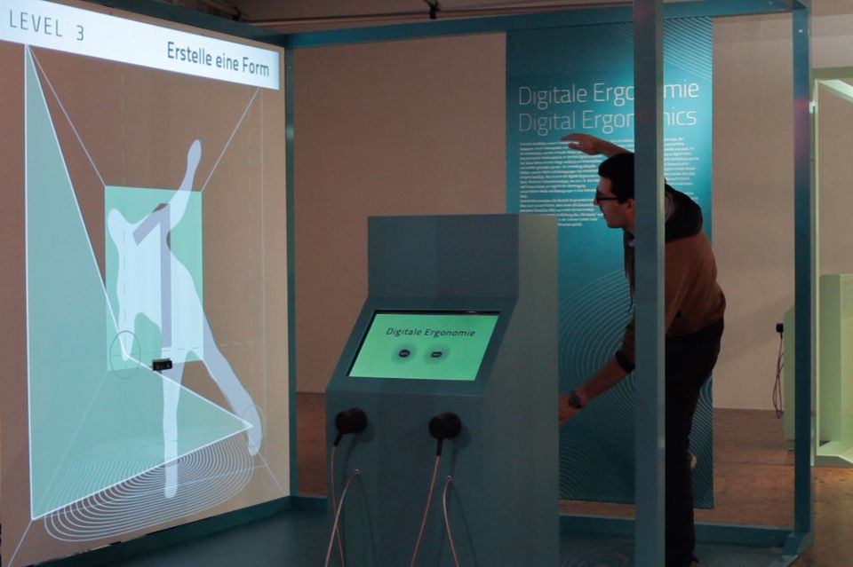 visitor playing the exhibit game